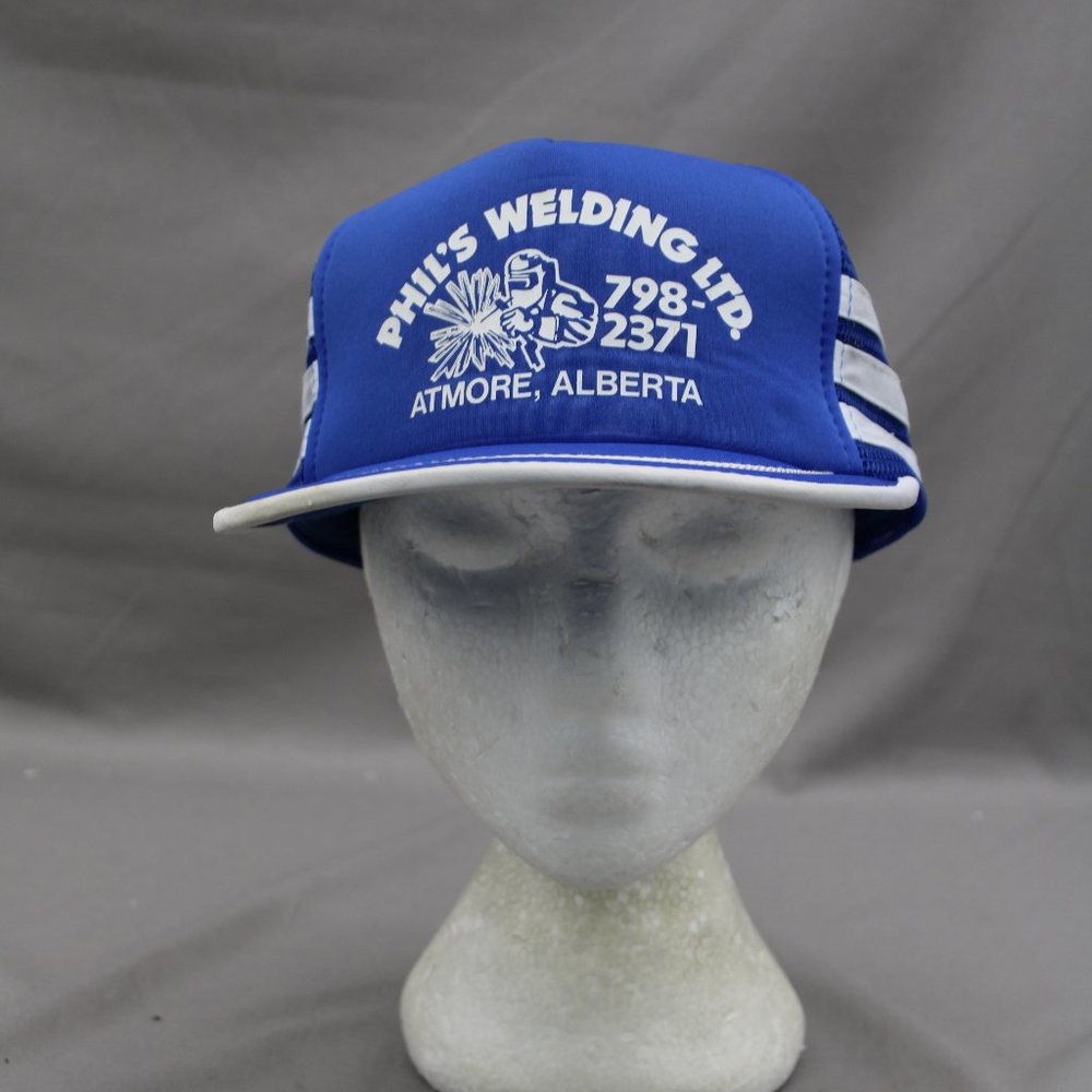 Vintage Screened Trucker Hat - Phil's Welding 3 Striper - Adult Snapback